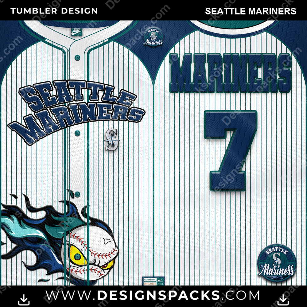 Baseball Team Button-Up Jersey Seattle Mariners Tumbler Digital Wrap Design