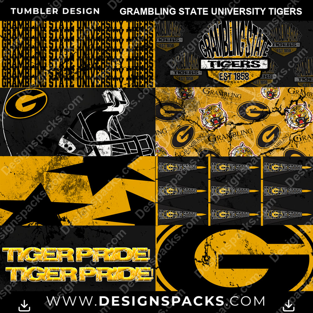 College Sport Distressed BG Grambling State University Tigers NCAA College Sport Tumbler Digital Wrap Design Download