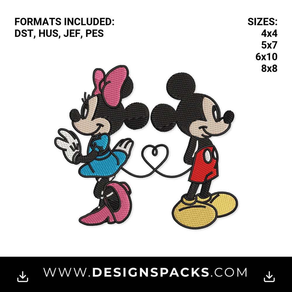 Mouse Couple Back To Back Heart Tail Embroidery Design - Instant digital download pattern at Designspacks.com
