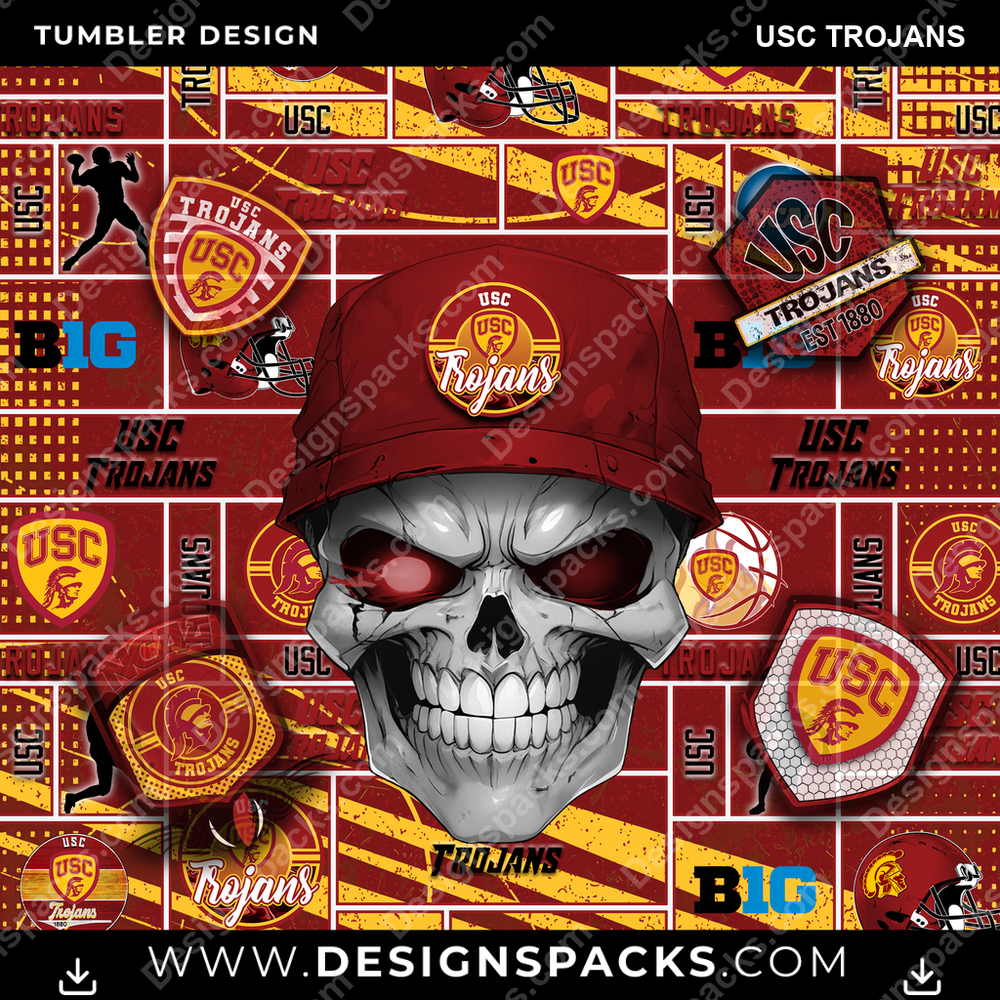 College Sport Skull USC Trojans Tumbler Digital Wrap Design