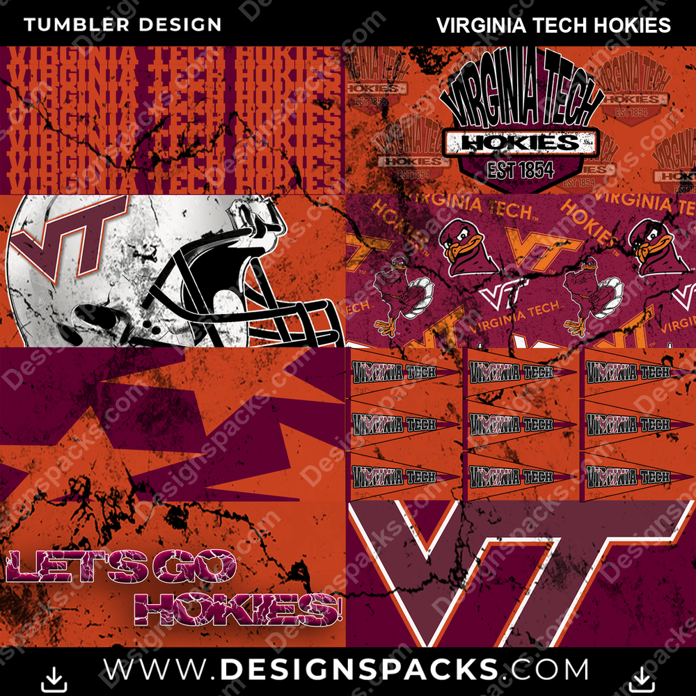 College Sport Distressed BG Virginia Tech Hokies NCAA College Sport Tumbler Digital Wrap Design Download