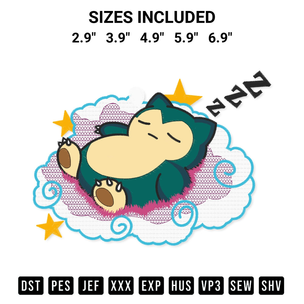 Transform your fabrics with the Sleeping Snorlax Embroidery Design embroidery design. Instant access to premium digitized patterns at Designspacks.com. Available sizes: 2.9", 3.9", 4.9", 5.9", 6.9".