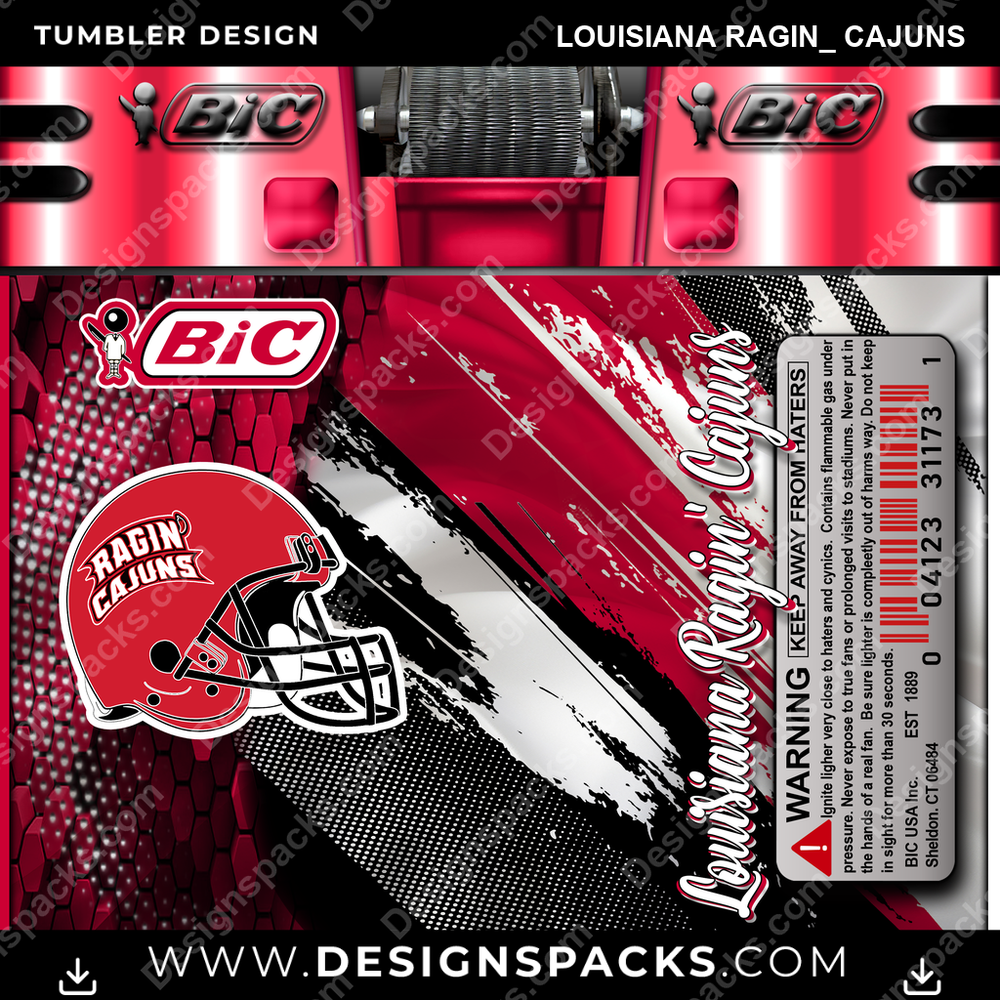 College Sport BIC Lighter Louisiana Ragin_ Cajuns Tumbler Digital Wrap Design