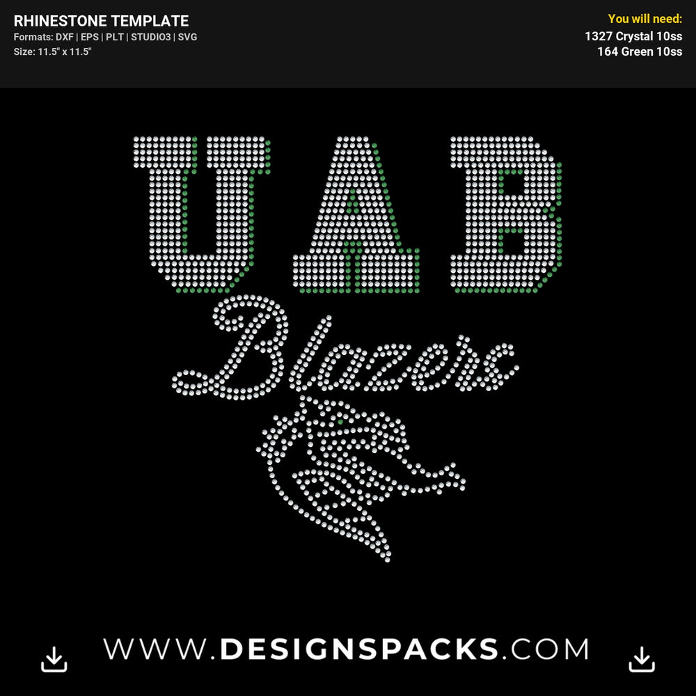 UAB Blazers College Team Logo Rhinestone Digital Template