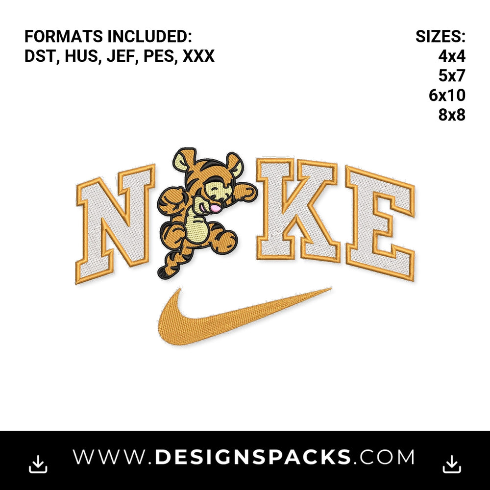 Cute Tigger Nike Swoosh Machine File Embroidery Design - Instant digital download pattern at Designspacks.com