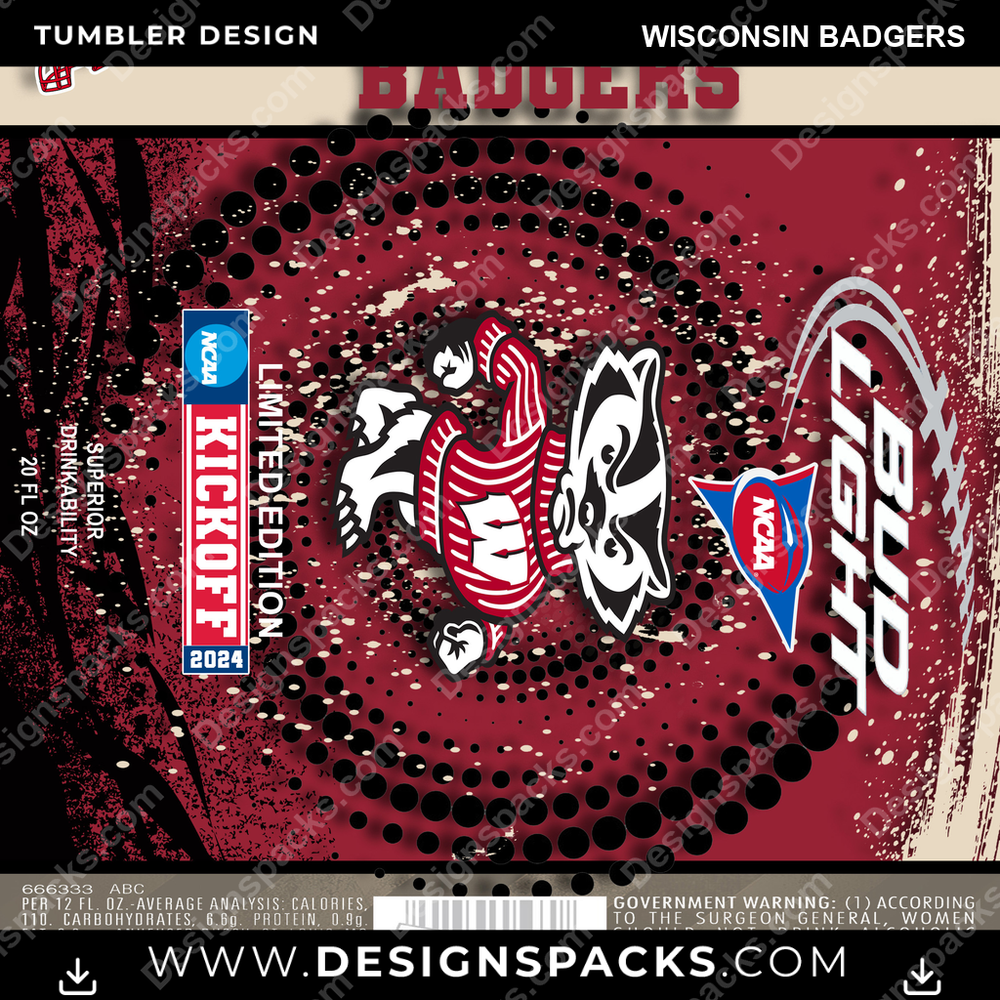 College Sport Bud Wisconsin Badgers NCAA College Sport Tumbler Digital Wrap Design Download