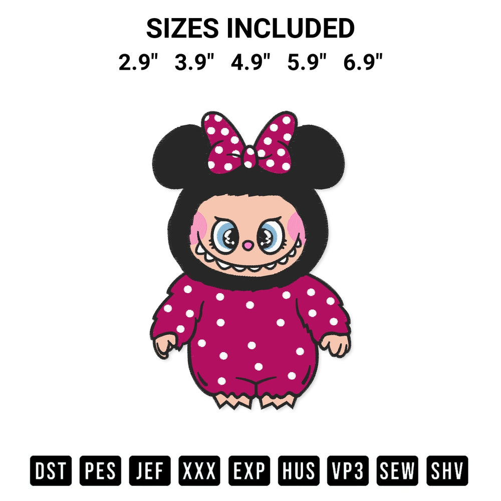 Elevate your next project with our Labubu Minnie Mouse Embroidery Design embroidery file. Shop high-quality digital patterns instantly at Designspacks.com. Available sizes: 2.9", 3.9", 4.9", 5.9", 6.9".