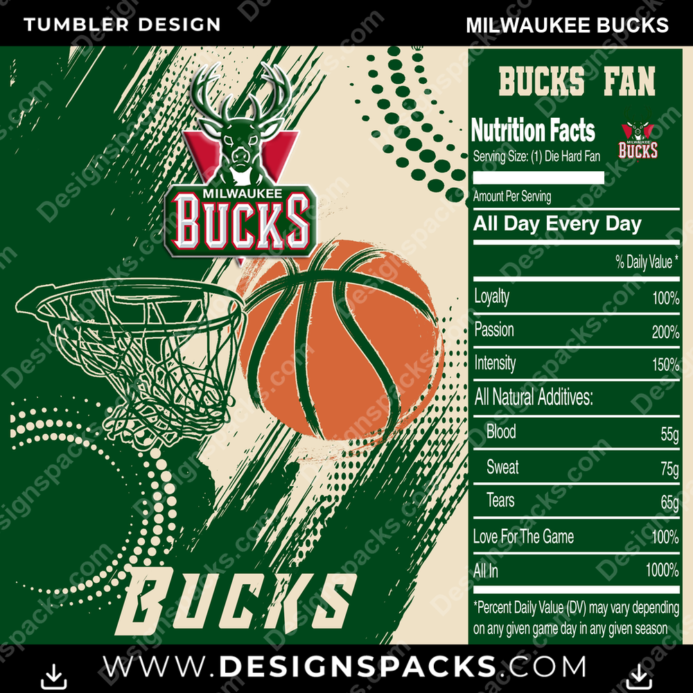 Basketball Team Fan Milwaukee Bucks NBA Basketball Tumbler Digital Wrap Design Download