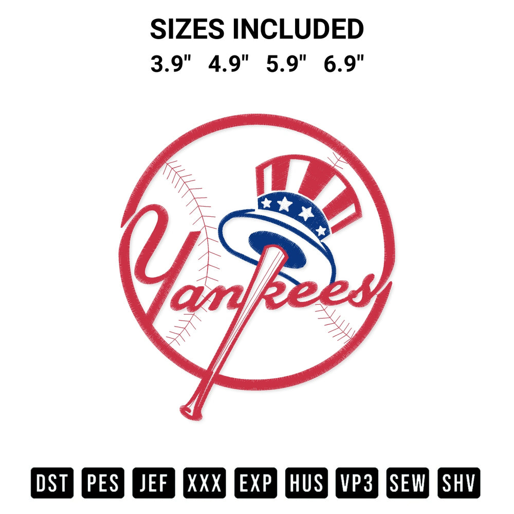 Discover the perfect addition to your crafting collection: New York Yankees Baseball Logo Embroidery Design embroidery file. Instantly available at Designspacks.com. Available sizes: 3.9", 4.9", 5.9", 6.9".