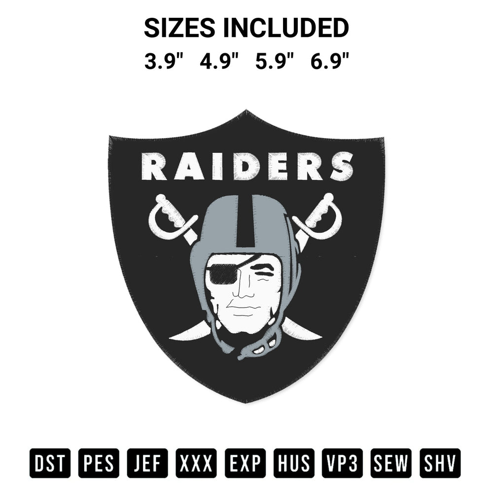 Discover the perfect addition to your crafting collection: Oakland Raiders Logo Embroidery Design embroidery file. Instantly available at Designspacks.com. Available sizes: 3.9", 4.9", 5.9", 6.9".