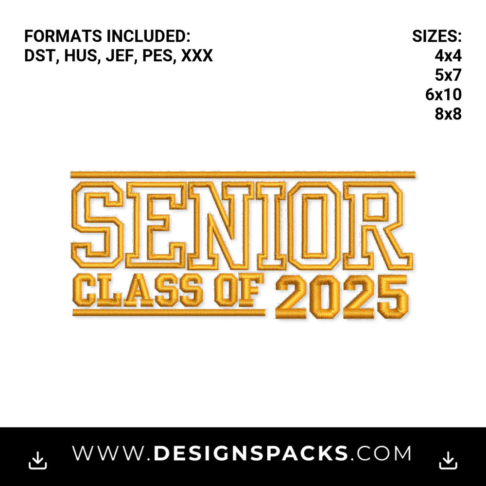 Senior Class of 2025 Graduation Embroidery Design - Instant digital download pattern at Designspacks.com