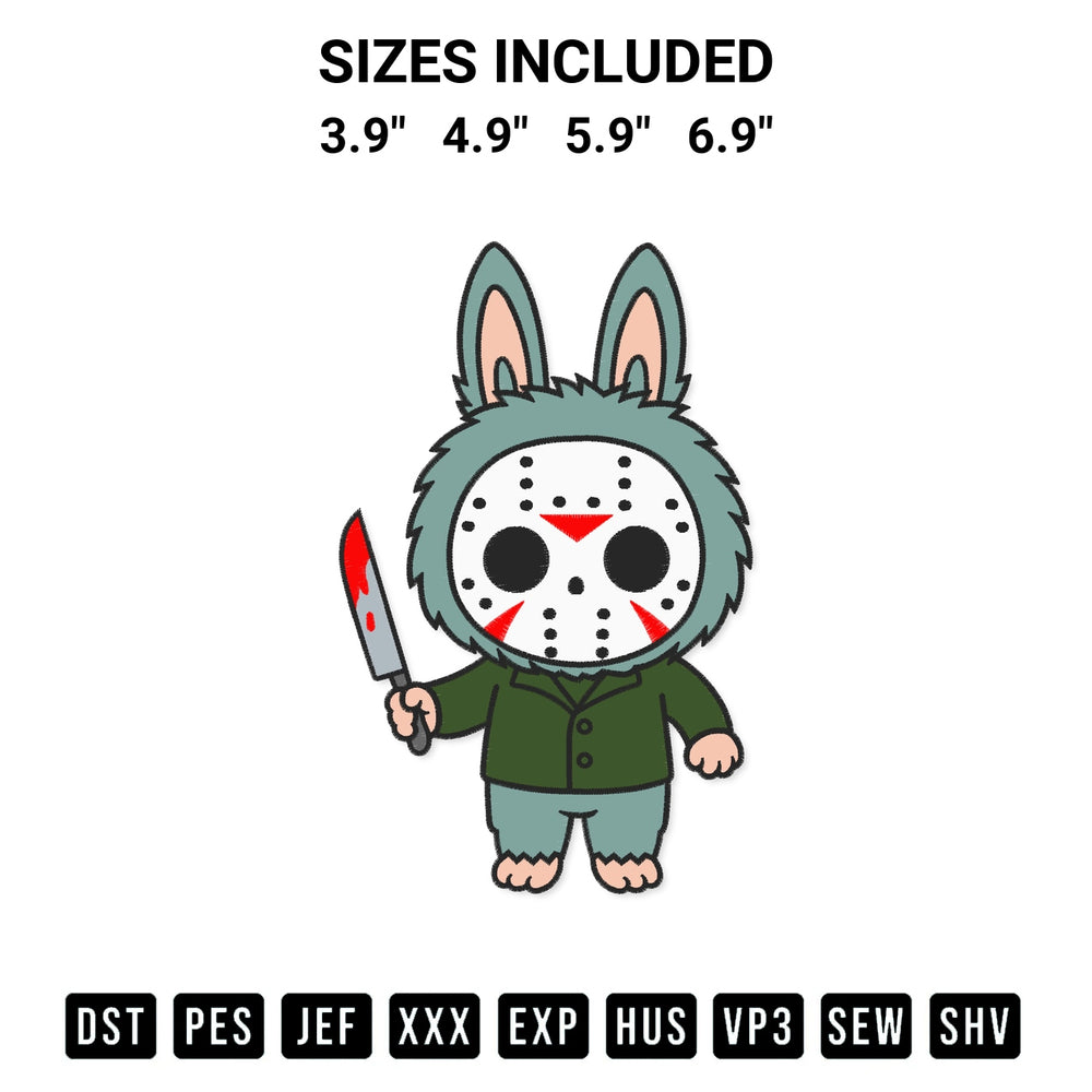 Get the Jason Voorhees Labubu Embroidery Design embroidery design for your custom crafts! Premium digitized files available for instant download at Designspacks.com. Available sizes: 3.9", 4.9", 5.9", 6.9".