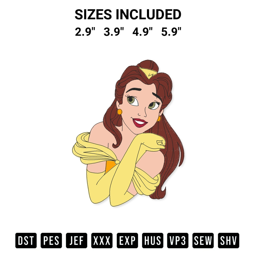 Transform your fabrics with the Belle Princess Embroidery Design embroidery design. Instant access to premium digitized patterns at Designspacks.com. Available sizes: 2.9", 3.9", 4.9", 5.9".