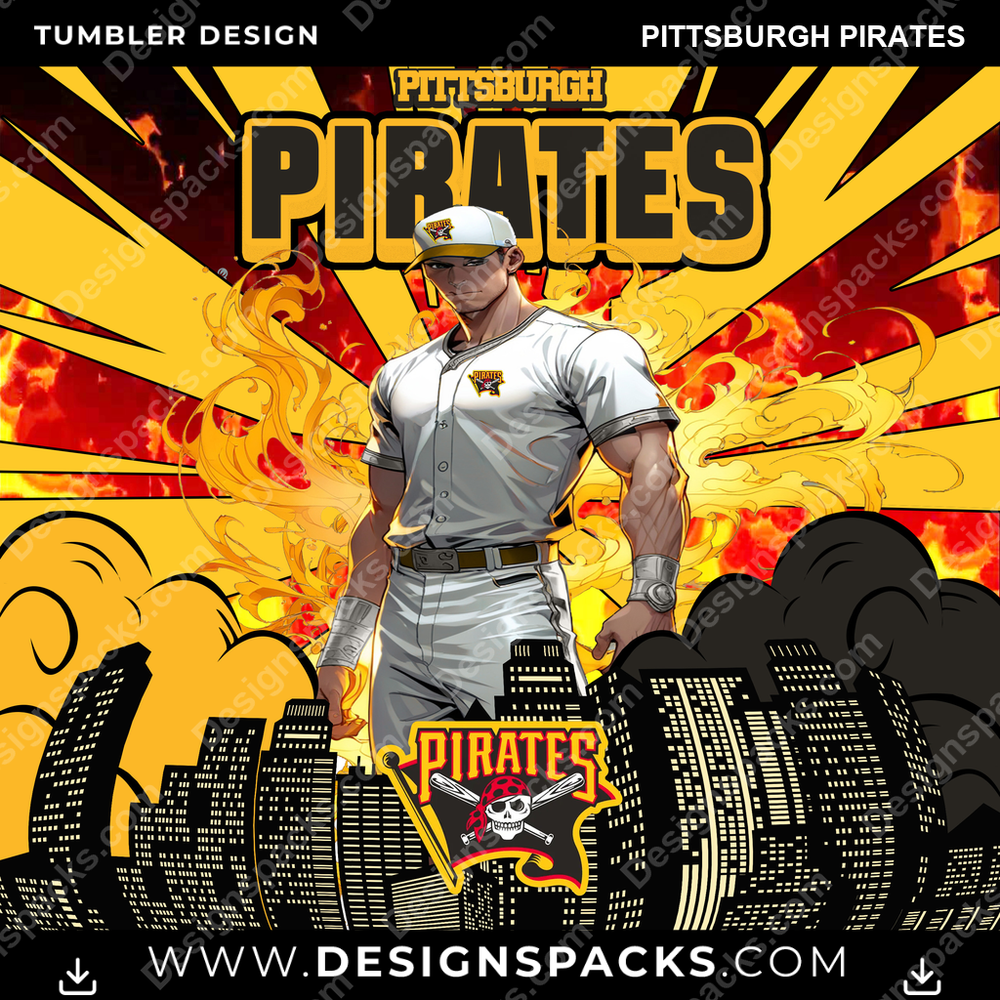 Baseball Comic Cover Pittsburgh Pirates Tumbler Digital Wrap Design