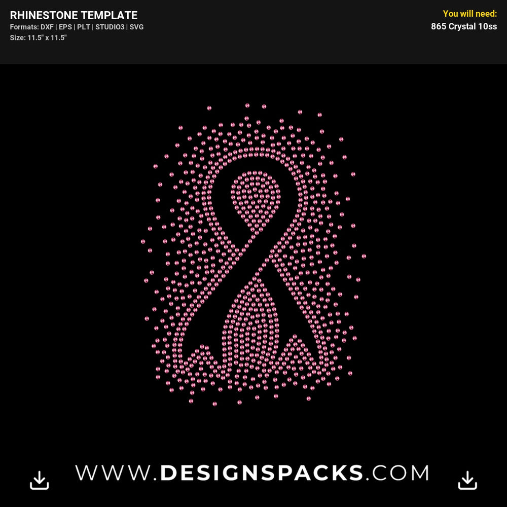 Sparkle Pink Ribbon Rhinestone Digital Template