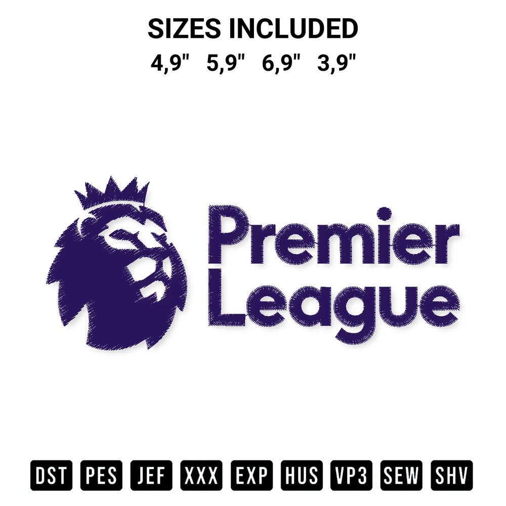 Looking for the perfect pattern? Download the Premier League Logo Embroidery Design embroidery design today at Designspacks.com. Crisp, clean stitching guaranteed. Available sizes: 4,9", 5,9", 6,9", 3,9".