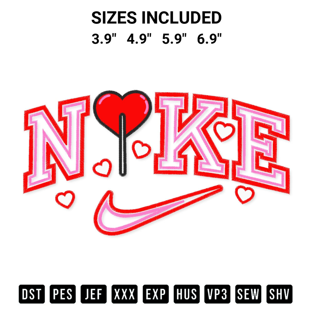 Transform your fabrics with the Nike Logo Heart Embroidery Design embroidery design. Instant access to premium digitized patterns at Designspacks.com. Available sizes: 3.9", 4.9", 5.9", 6.9".