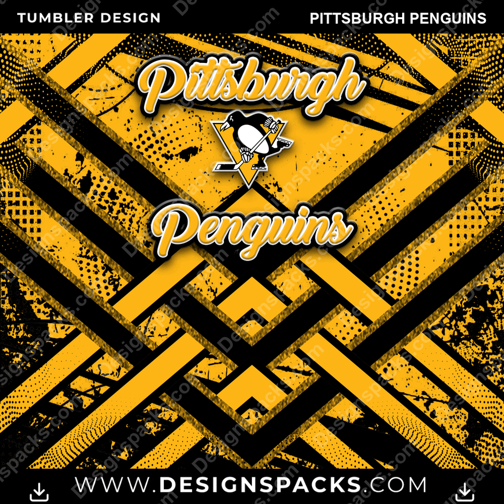 Ice Hockey Glitter Stripe Pittsburgh Penguins Tumbler Digital Wrap Design