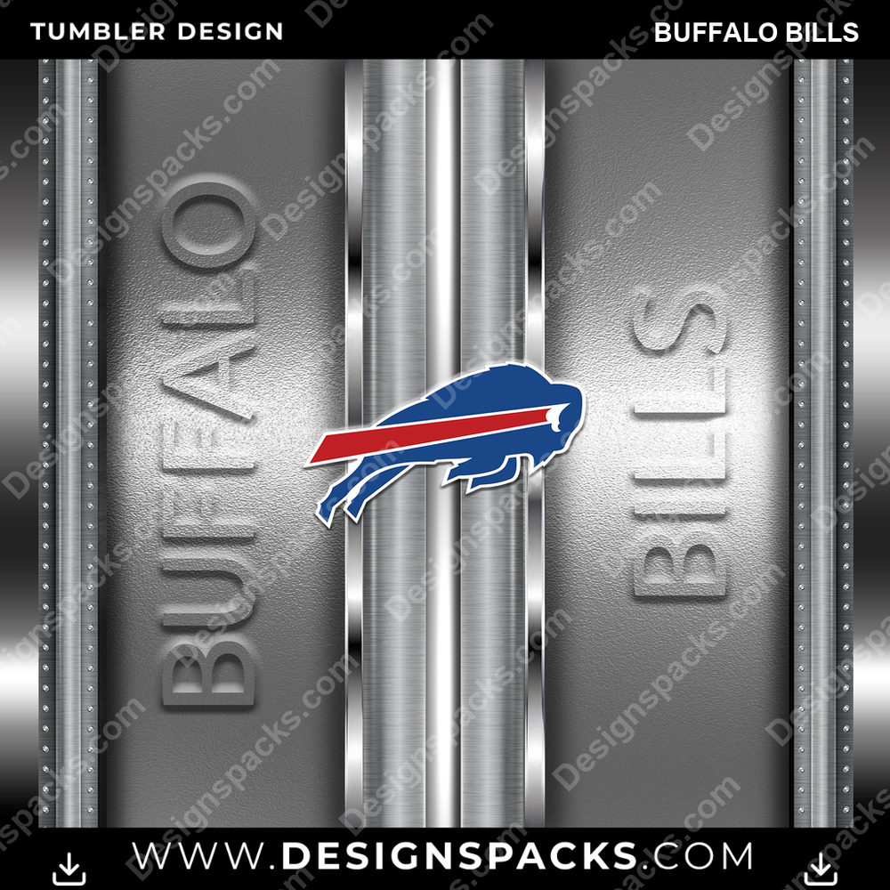 Football Metallic Buffalo Bills Tumbler Digital Wrap Design