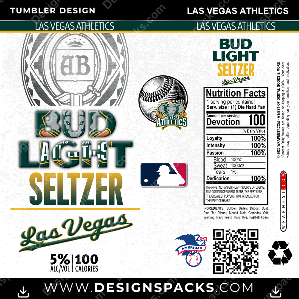 Baseball Bud Light Seltzer Las Vegas Athletics Tumbler Digital Wrap Design