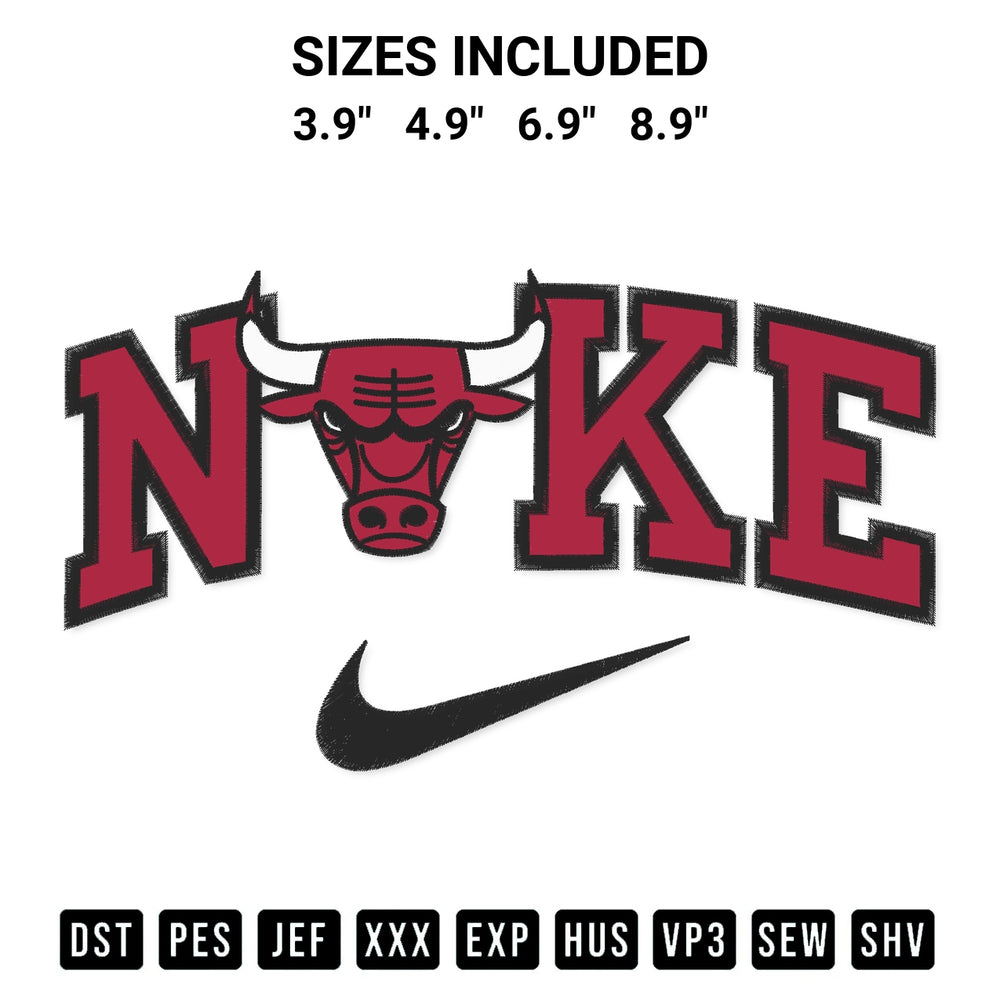 Add a unique touch to your apparel with the Chicago Bulls X Nike Embroidery Design embroidery file. Premium instant download available now on Designspacks.com. Available sizes: 3.9", 4.9", 6.9", 8.9".