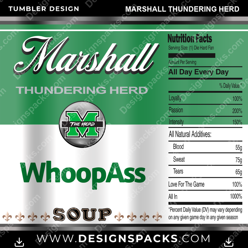 College Sport Soup Can Marshall Thundering Herd Tumbler Digital Wrap Design
