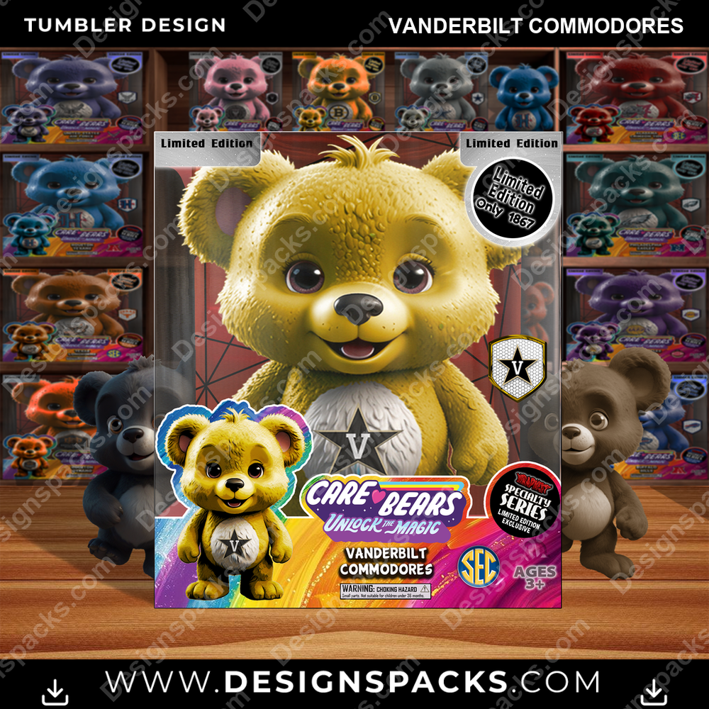 College Sport Care Bear Box Vanderbilt Commodores Tumbler Digital Wrap Design