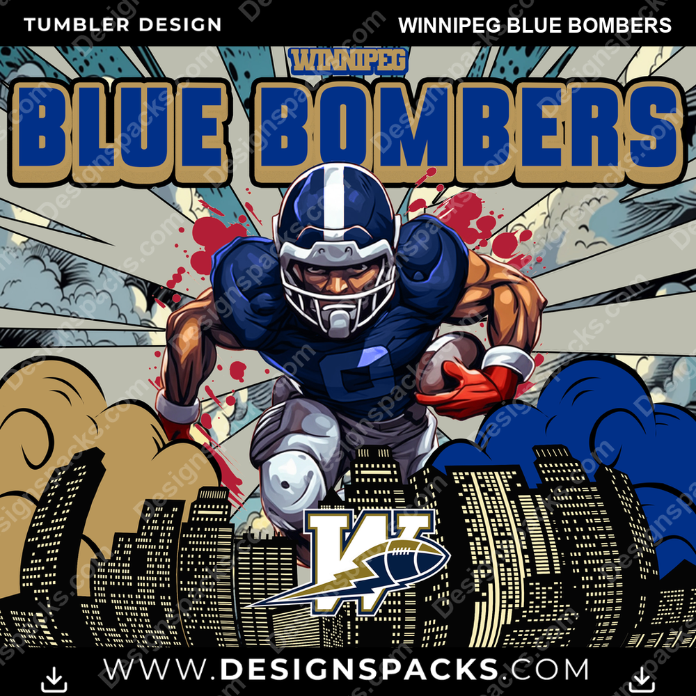 Canada Football Comic Cover Winnipeg Blue Bombers CFL Canada Tumbler Digital Wrap Design Download