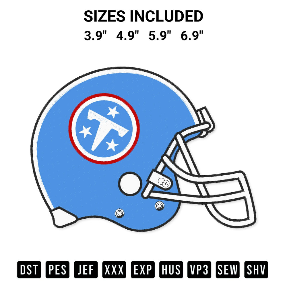 Download the Tennessee Titans Helmet Embroidery Design machine embroidery design exclusively at Designspacks.com. Premium digitized pattern for apparel and DIY crafts. Available sizes: 3.9", 4.9", 5.9", 6.9".
