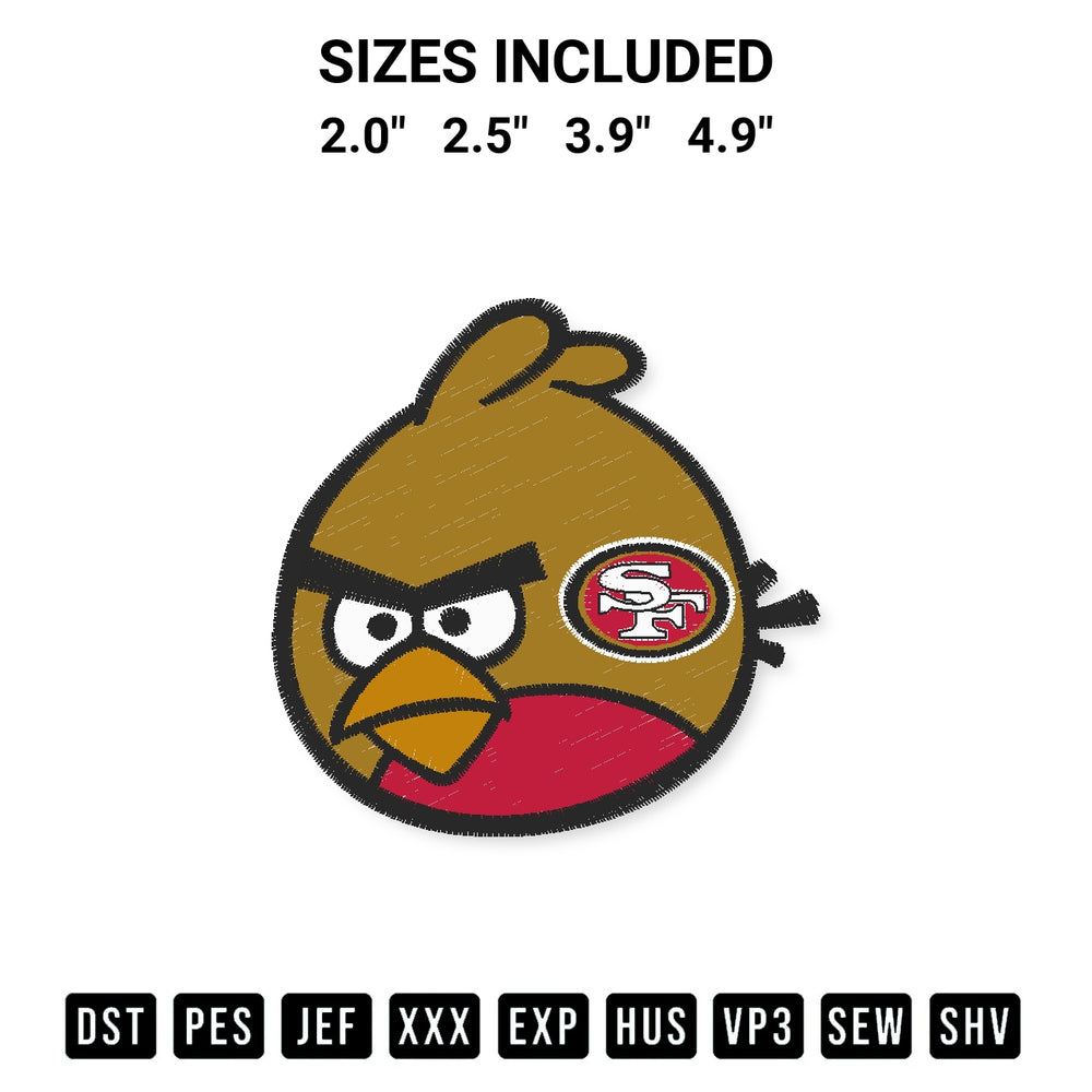 Discover the perfect addition to your crafting collection: Bird San Francisco 49Ers Logo Embroidery Design embroidery file. Instantly available at Designspacks.com. Available sizes: 2.0", 2.5", 3.9", 4.9".