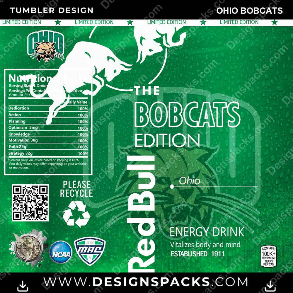 College Sport Red Bull Ohio Bobcats NCAA College Sport Tumbler Digital Wrap Design Download