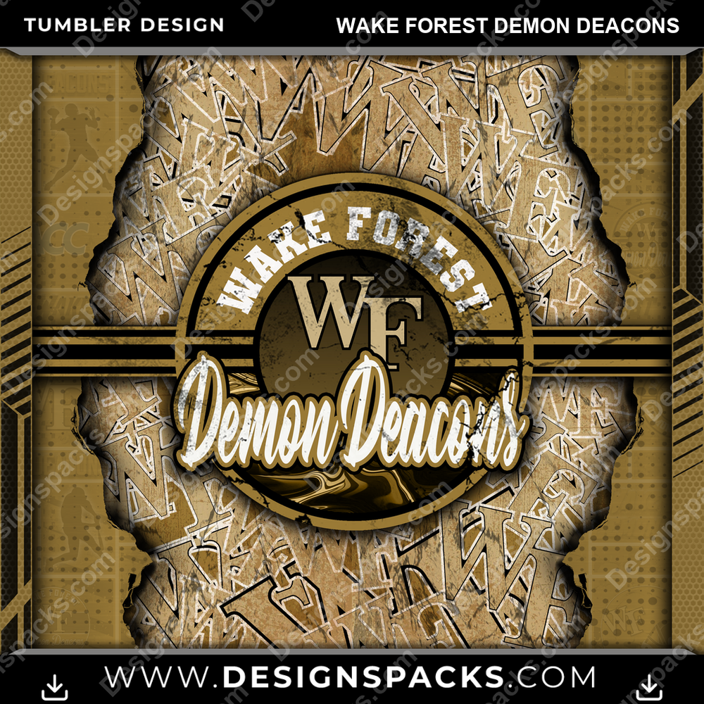College Sport Ripped Wake Forest Demon Deacons Tumbler Digital Wrap Design
