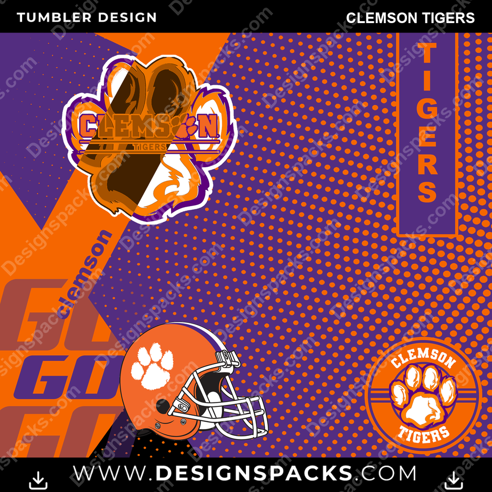 College Sport GO Clemson Tigers Tumbler Digital Wrap Design