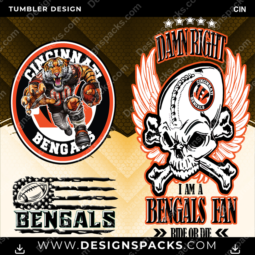Football Skull CIN Tumbler Digital Wrap Design