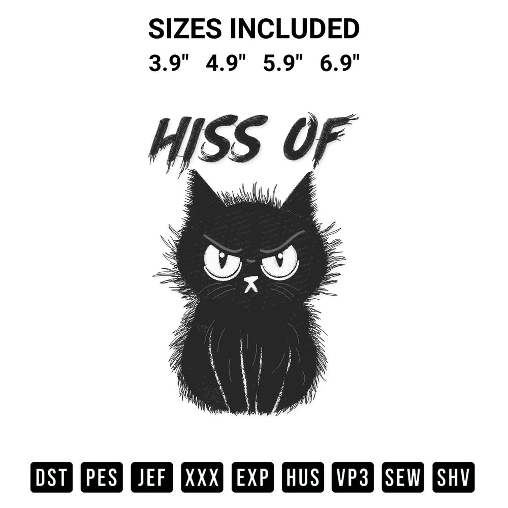 Stitch like a pro with the Black Cat Hiss Off Embroidery Design embroidery pattern from Designspacks.com. High-quality digital machine embroidery file. Available sizes: 3.9", 4.9", 5.9", 6.9".