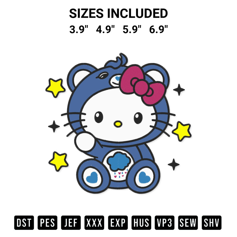 Discover the perfect addition to your crafting collection: Grumpy Bear Hello Kitty Embroidery Design embroidery file. Instantly available at Designspacks.com. Available sizes: 3.9", 4.9", 5.9", 6.9".