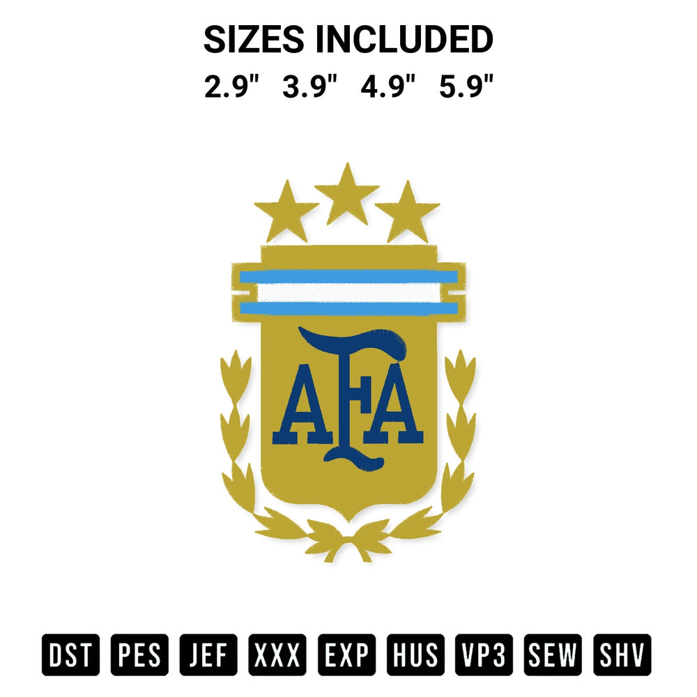 Add a unique touch to your apparel with the Argentina Football Crest Embroidery Design embroidery file. Premium instant download available now on Designspacks.com. Available sizes: 2.9", 3.9", 4.9", 5.9".