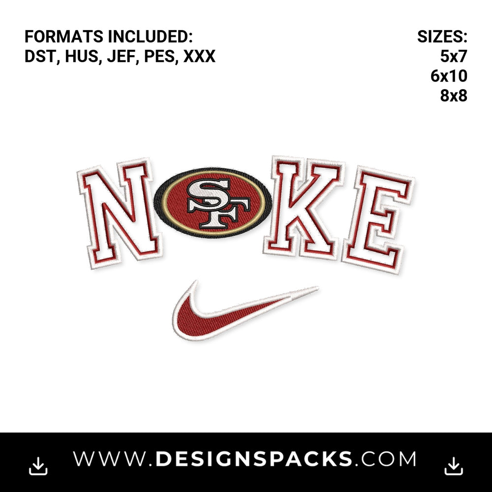 San Francisco 49ers Nike Swoosh Embroidery Design - Instant digital download pattern at Designspacks.com