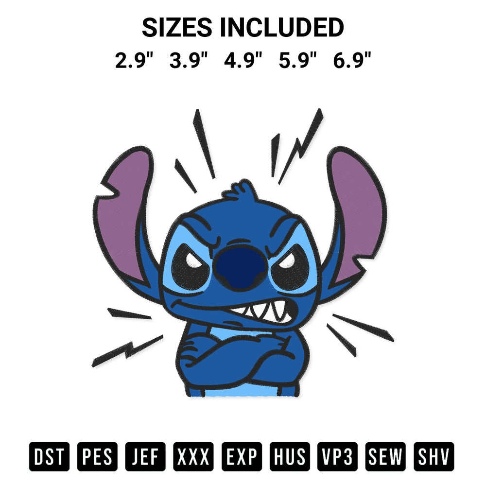 Add a unique touch to your apparel with the Disney Angry Stitch Embroidery Design embroidery file. Premium instant download available now on Designspacks.com. Available sizes: 2.9", 3.9", 4.9", 5.9", 6.9".