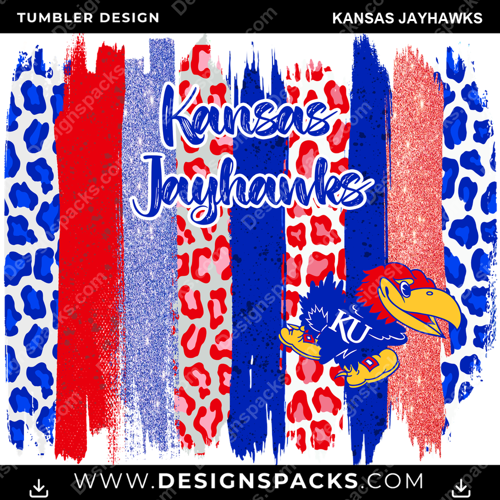 College Sport Brush Strokes Kansas Jayhawks NCAA College Sport Tumbler Digital Wrap Design Download