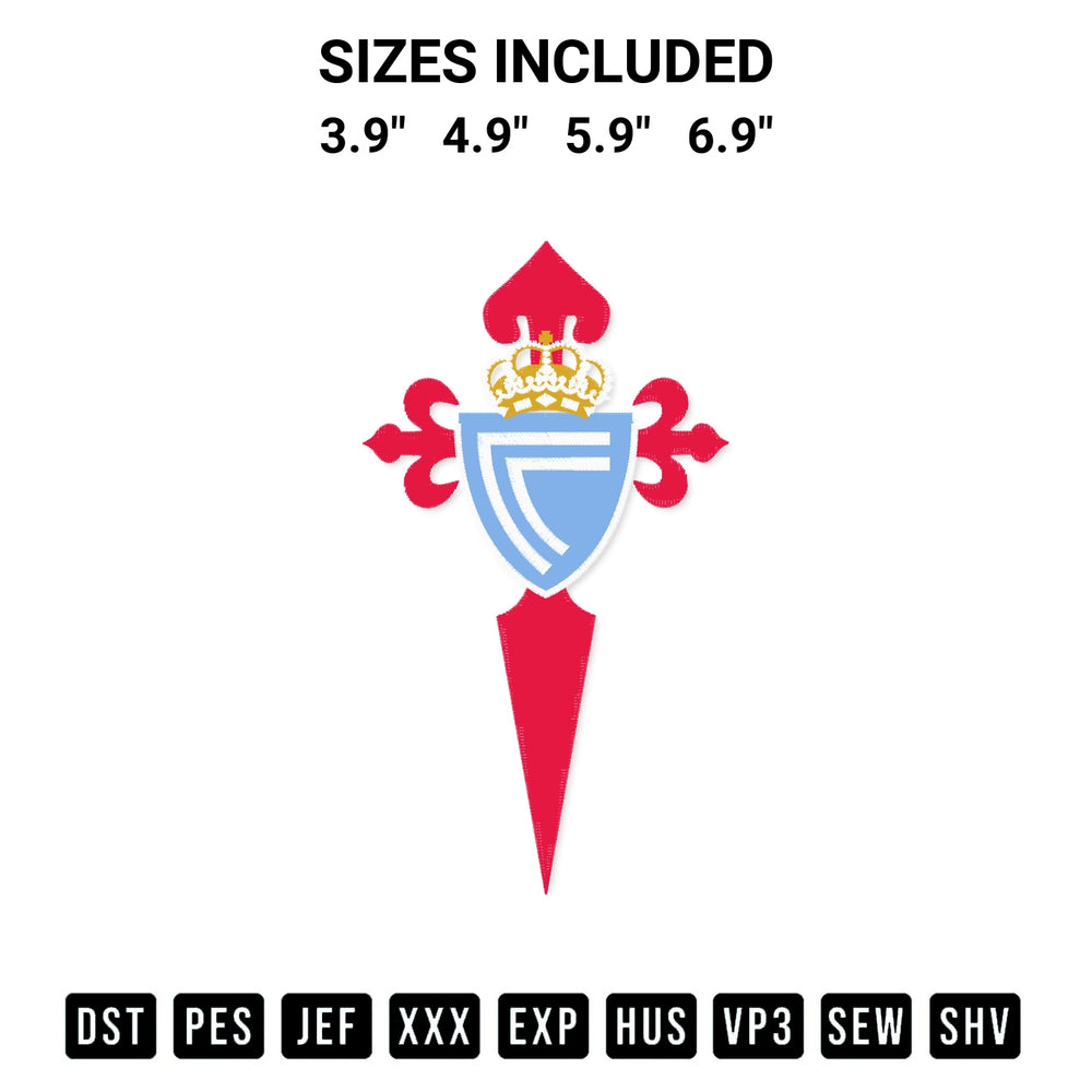 Shop the Fc Celta Vigo Logo Embroidery Design machine embroidery pattern at Designspacks.com. Beautifully digitized for flawless stitching on any fabric. Available sizes: 3.9", 4.9", 5.9", 6.9".