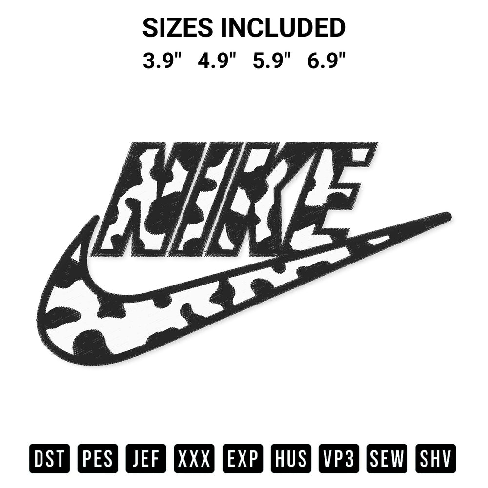 Download the Nike Cow Print Embroidery Design machine embroidery design exclusively at Designspacks.com. Premium digitized pattern for apparel and DIY crafts. Available sizes: 3.9", 4.9", 5.9", 6.9".
