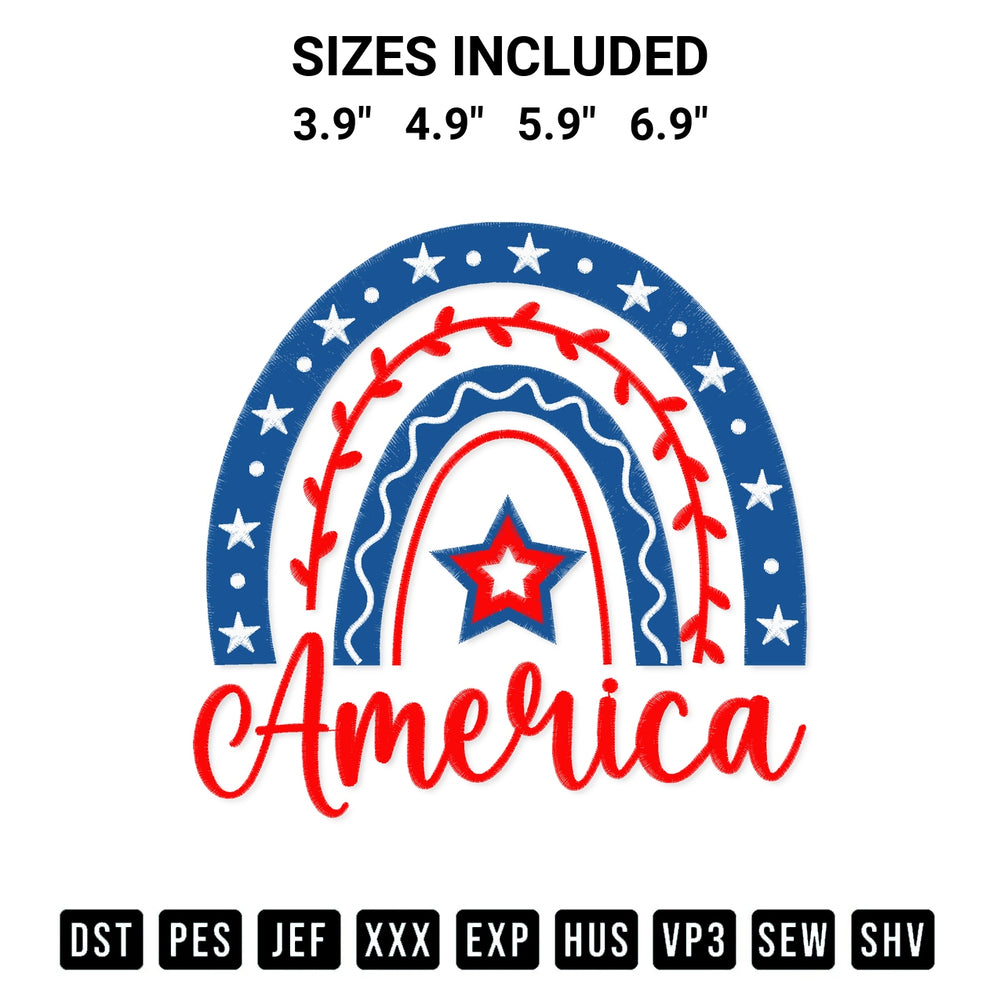 Create amazing crafts with the America Rainbow Embroidery Design embroidery file. High-quality digital download from Designspacks.com, perfect for beginners and pros. Available sizes: 3.9", 4.9", 5.9", 6.9".