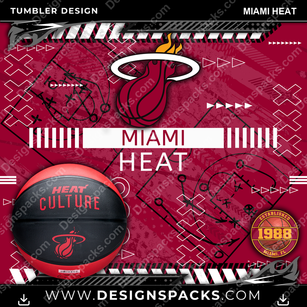 Basketball Xs & Os Miami Heat Tumbler Digital Wrap Design