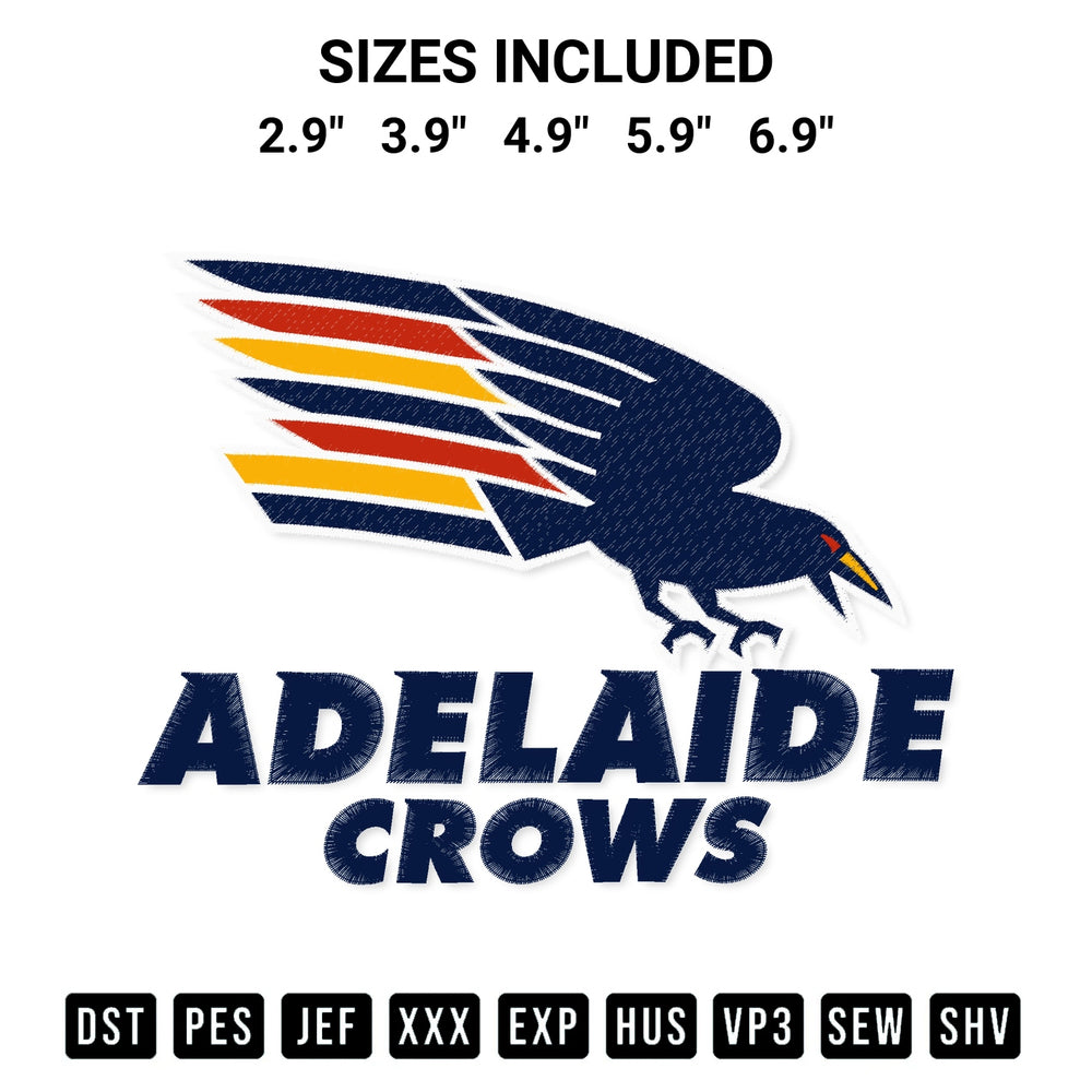 Stitch like a pro with the Adelaide Crows Embroidery Design embroidery pattern from Designspacks.com. High-quality digital machine embroidery file. Available sizes: 2.9", 3.9", 4.9", 5.9", 6.9".