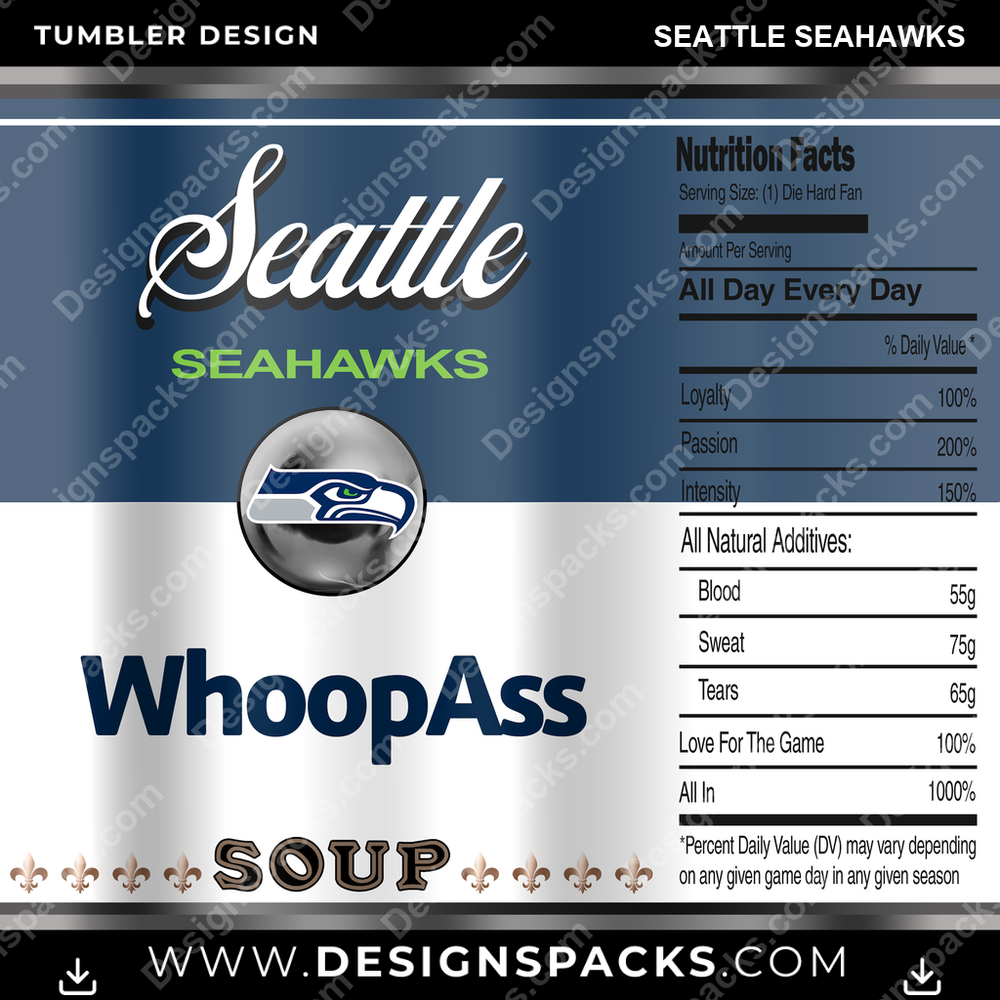 Football Soup Can Seattle Seahawks NFL Football Tumbler Digital Wrap Design Download