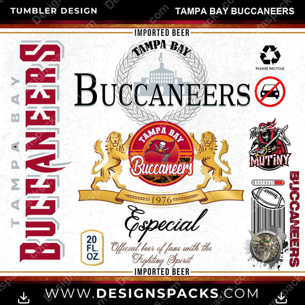 Football Modelo Tampa Bay Buccaneers Tumbler Digital Wrap Design