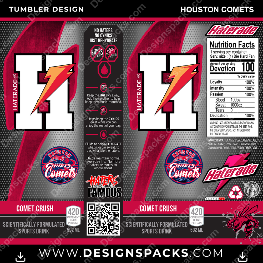 Basketball Haterade Houston Comets Tumbler Digital Wrap Design