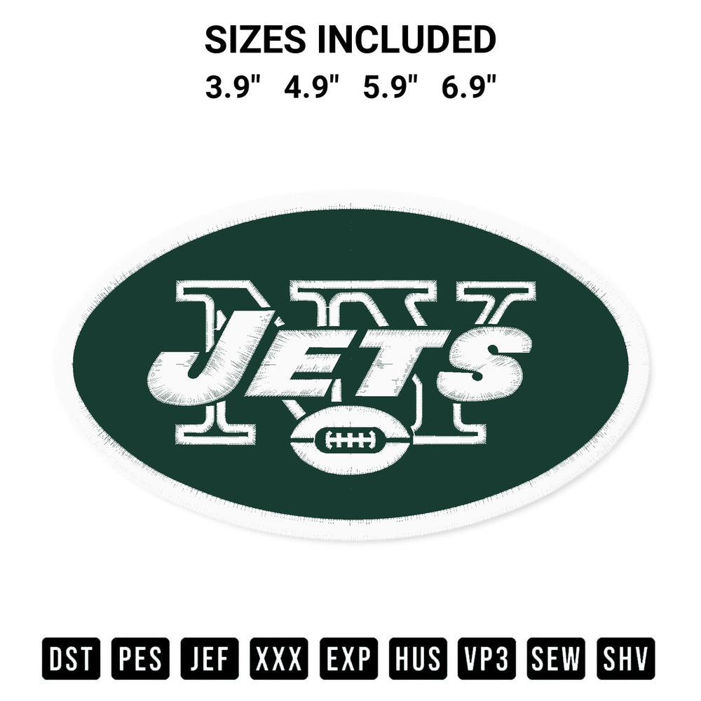Looking for the perfect pattern? Download the New York Jets Logo Embroidery Design embroidery design today at Designspacks.com. Crisp, clean stitching guaranteed. Available sizes: 3.9", 4.9", 5.9", 6.9".