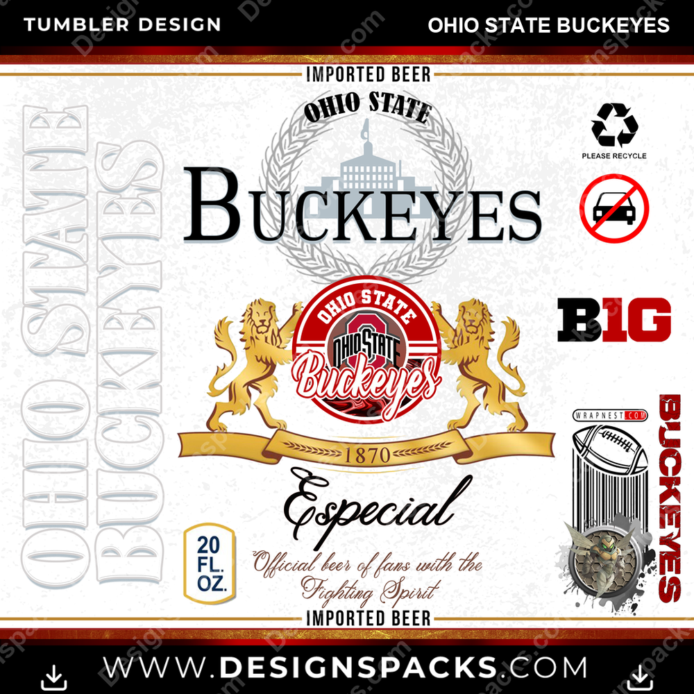 College Sport Modelo Ohio State Buckeyes Tumbler Digital Wrap Design